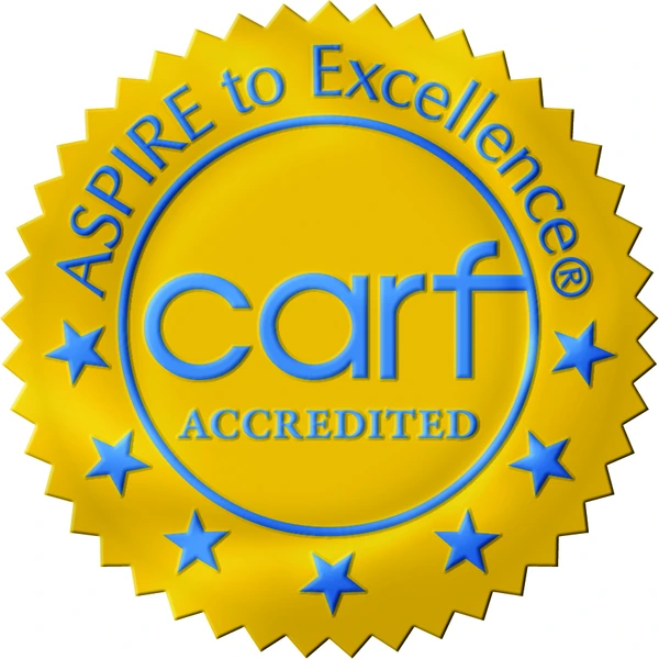 CARF Accredited gold seal, awarded by the Commission on Accreditation of Rehabilitation Facilities